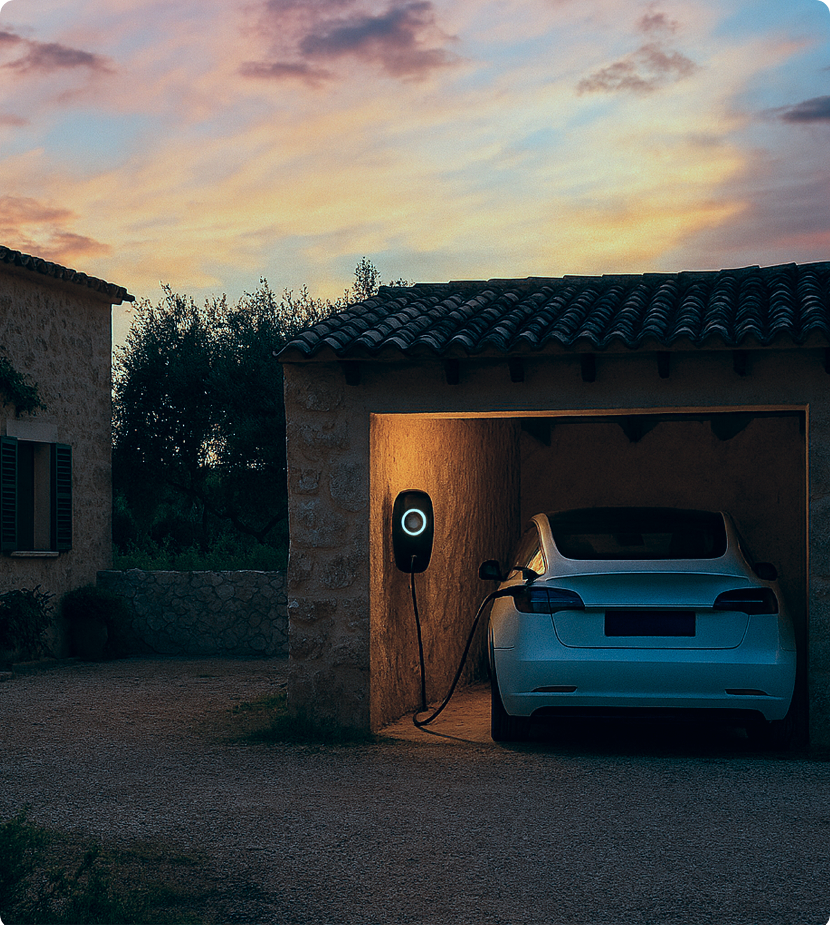 cargador de batería de coche en Mallorca Tot-sol | coche cargando en garaje
